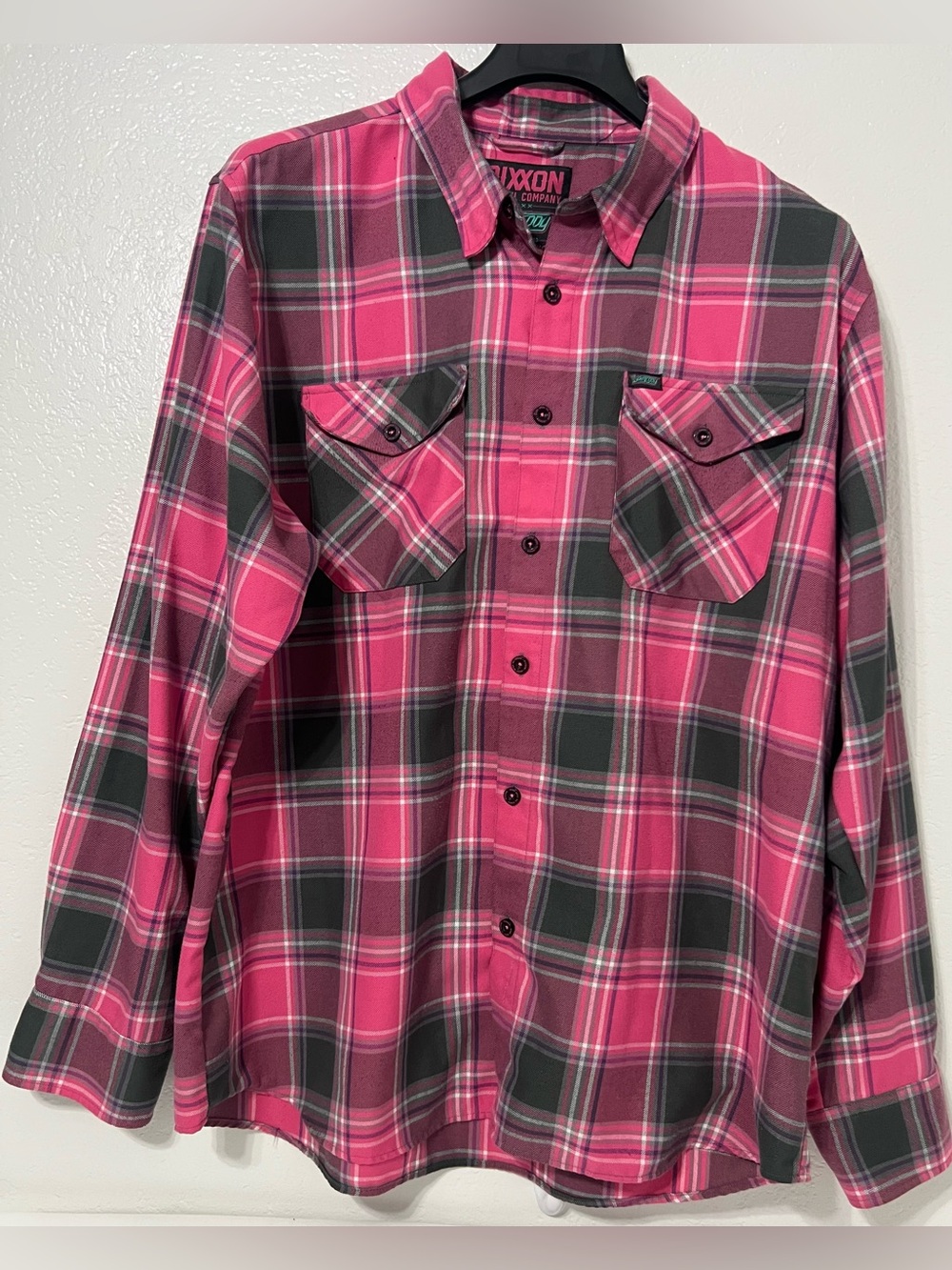 Dixxon Flannel Company Shredder Pink Plaid Button Up Shirt D-Tech Western Biker - Picture 2 of 8